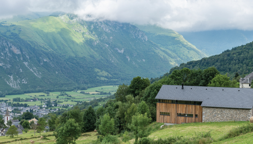 house in french pyrenees with a slate roof