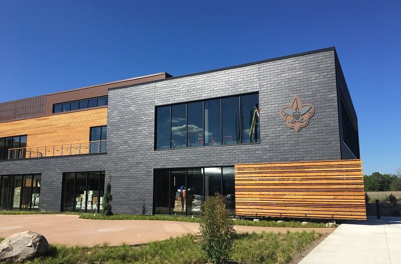 Natural slate cladding system in the BSA Leadership Center in Fort Snelling